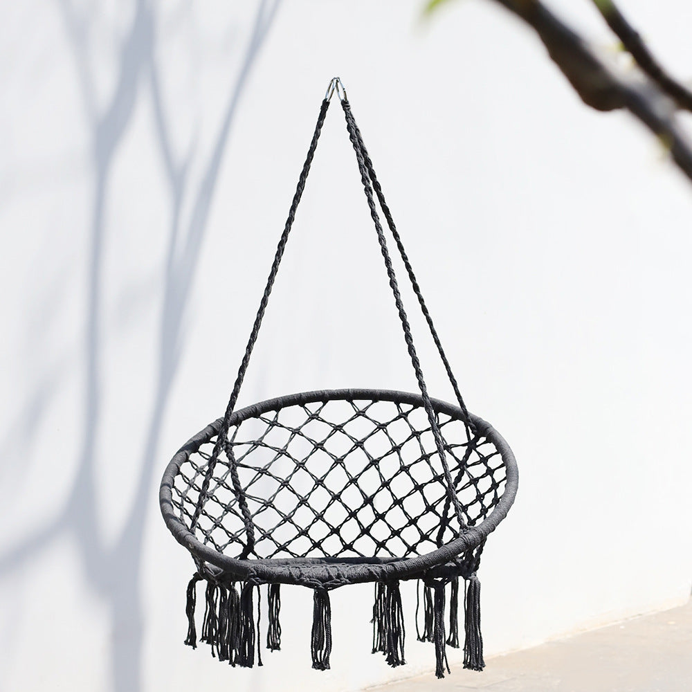 Macrame Hanging Chair with Complete Ceiling Mounting Kit and Decorative Tassel Fringe