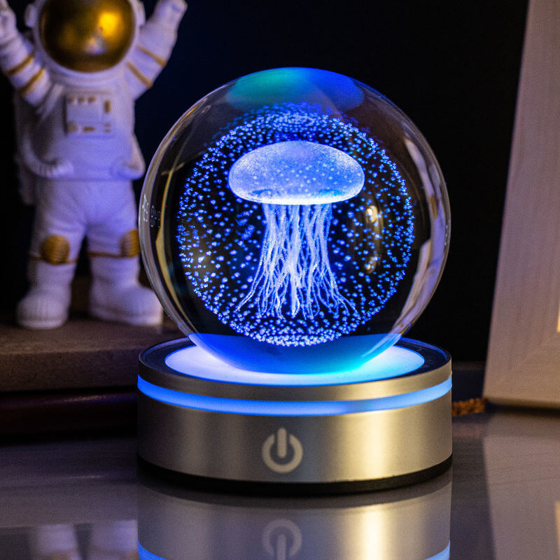 Creative 3D Indoor Wood Carving Luminous Crystal Ball Colorful Gradient Small Night Light Home Decoration Gift Choice