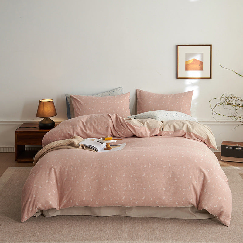 Cotton Percale Duvet Cover Set with fine minimal print and reversible side