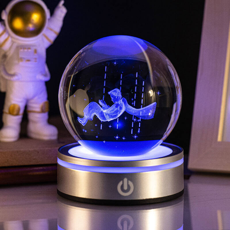 Creative 3D Indoor Wood Carving Luminous Crystal Ball Colorful Gradient Small Night Light Home Decoration Gift Choice
