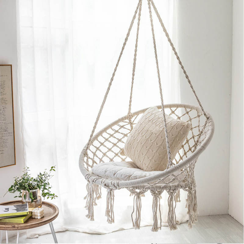 Macrame Hanging Swing Chair Boho Woven Fringe Indoor Outdoor Hammock Seat