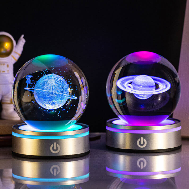 Creative 3D Indoor Wood Carving Luminous Crystal Ball Colorful Gradient Small Night Light Home Decoration Gift Choice