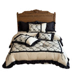 Satin-Duvet cover set with butterfly pattern, ruffle detail & decorative ribbon