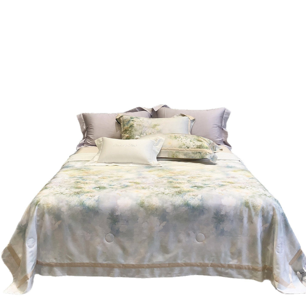 Luxurious satin bedding set with watercolor flower pattern