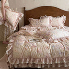Romantic Ruffled Bed Linen Set with Lace Trim