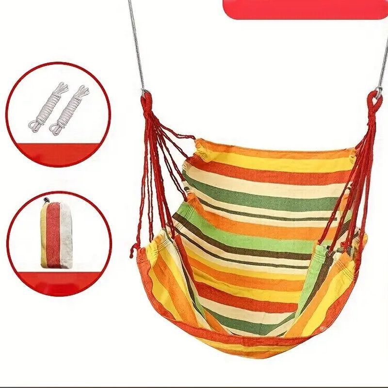 Hanging Hammock Chair with Reinforced Cotton Canvas and Integrated Arm Pockets