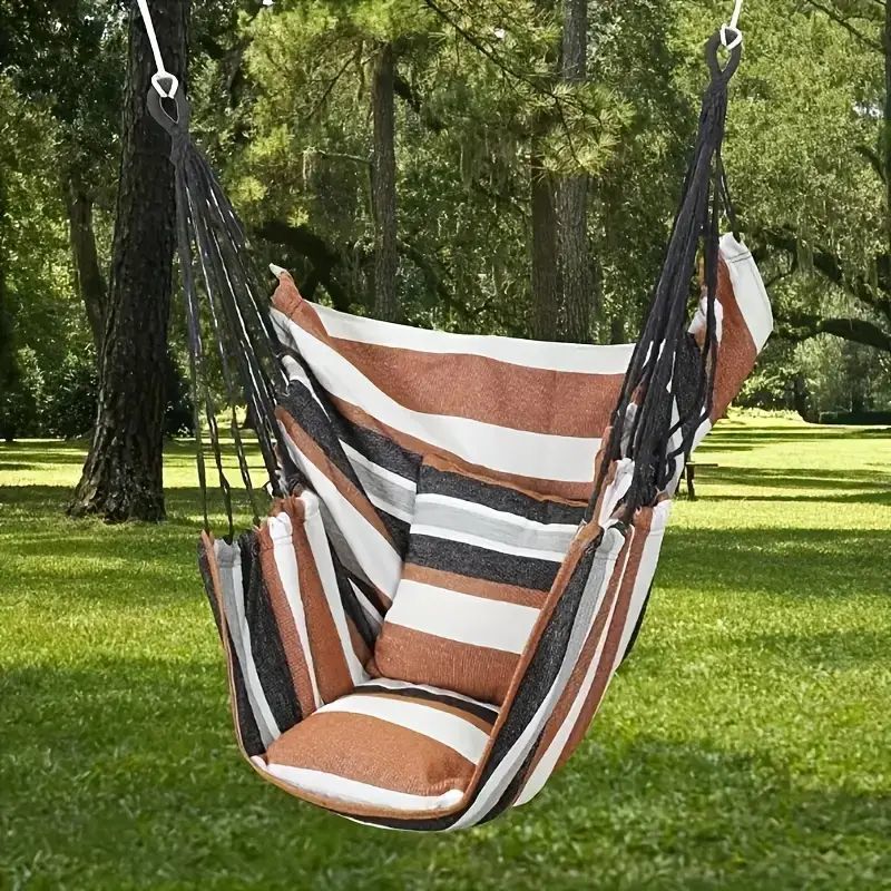 Hanging Hammock Chair with Reinforced Cotton Canvas and Integrated Arm Pockets