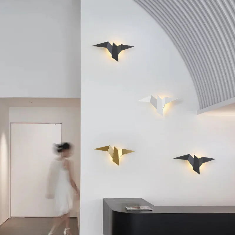 Nordic LED Bird Wall Lamp – modern wall lighting for bedroom, living room, stairs and nightstand – up & down lighting, iron shade, mains powered