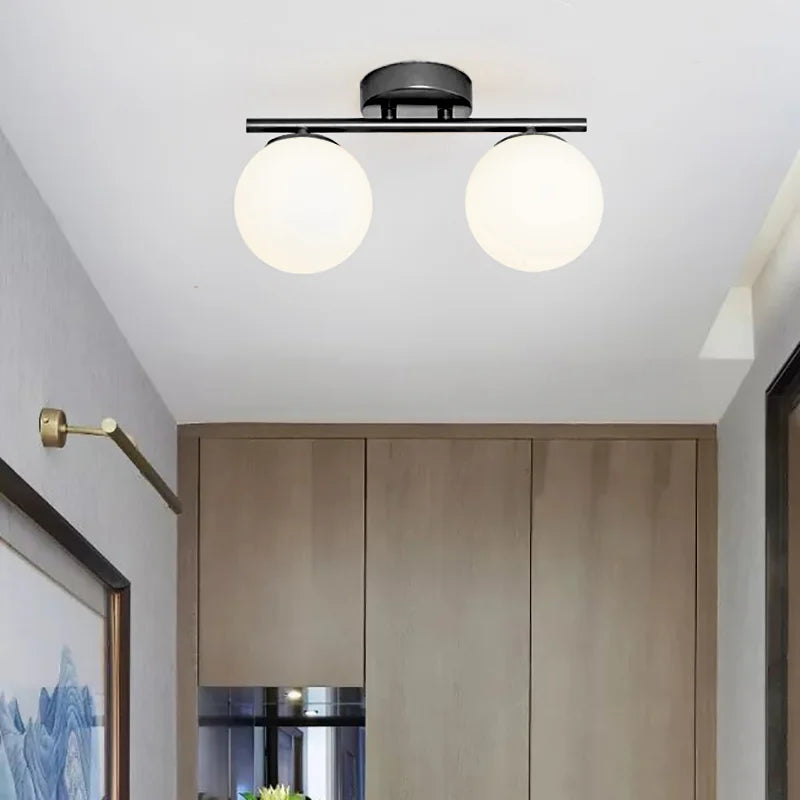 Modern Nordic LED Ceiling Lamp – Golden Iron and Glass Lamp for Hallway, Corridor, Closet, Balcony, and Bedroom
