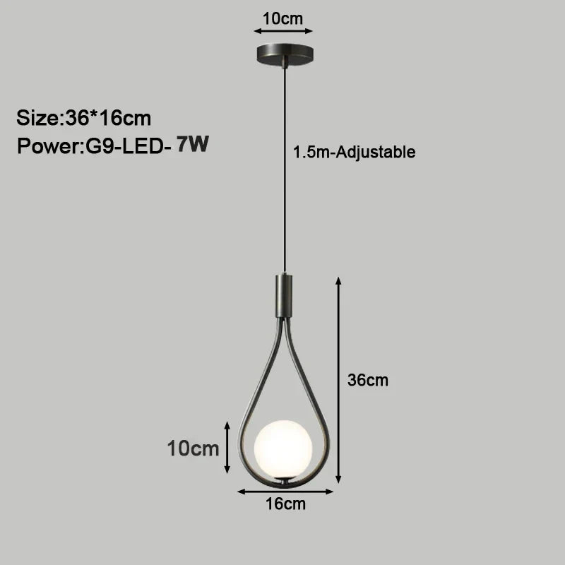 Modern LED Pendant Lamp – Nordic satin glass ball chandelier with G9 bulb for bedroom, living room, and dining room