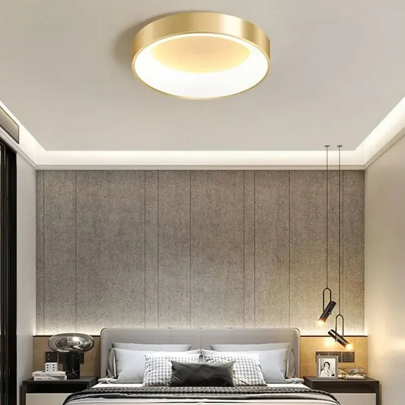 Modern LED ceiling lamp – Dimmable gold surface lamp for bedroom, office, balcony, and hall