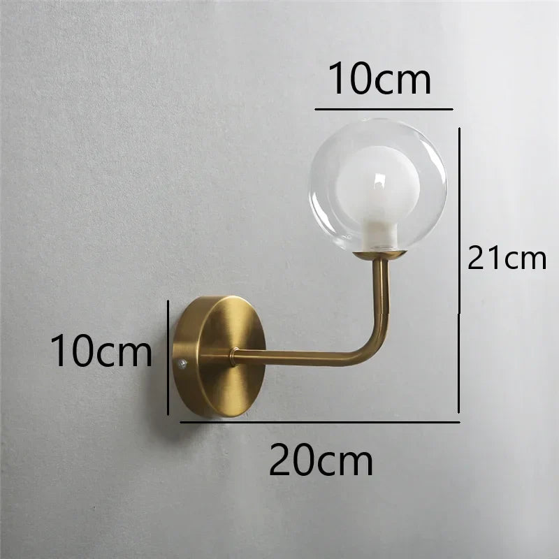 Modern metal wire and glass ball wall lamp - Scandinavian wall lighting for living room, bedroom, hallway, foyer and stairs - AC powered, LED bulb included