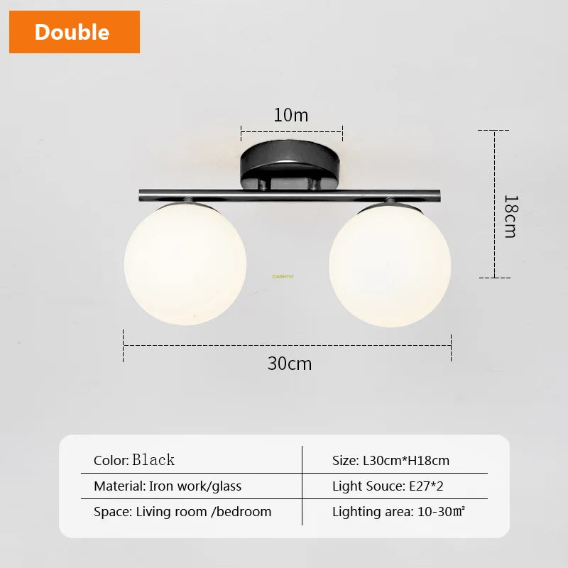 Modern Nordic LED Ceiling Lamp – Golden Iron and Glass Lamp for Hallway, Corridor, Closet, Balcony, and Bedroom