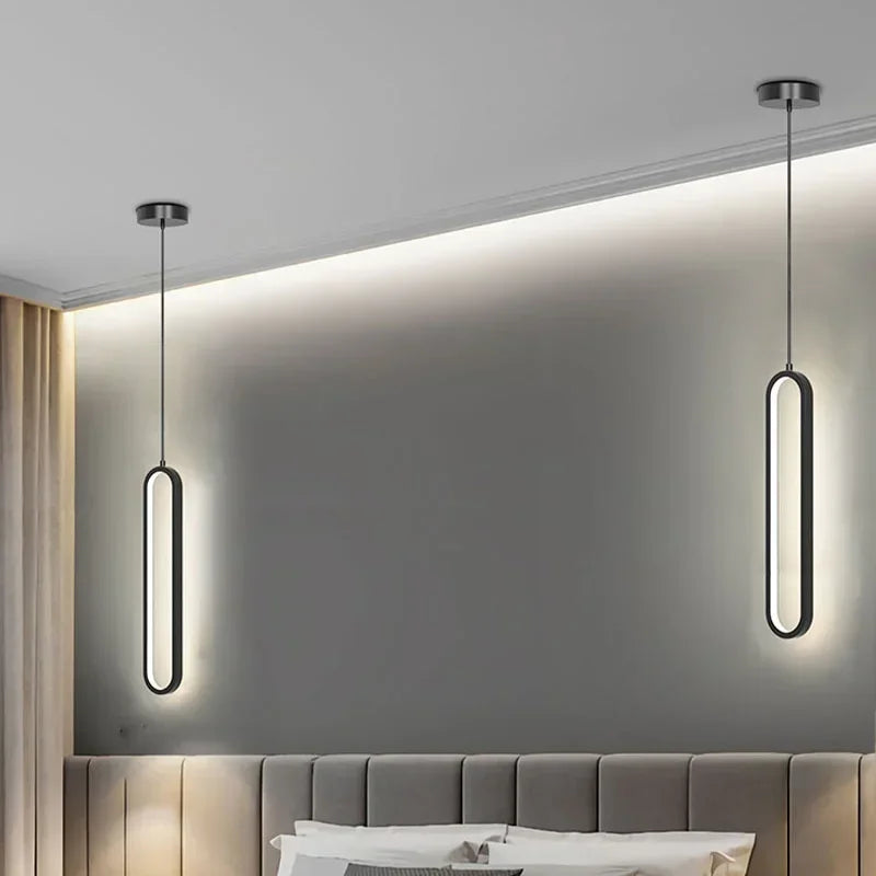 Modern LED Pendant Light - Black and gold hanging lamp for bedroom, living room, and dining room - Stylish indoor lighting