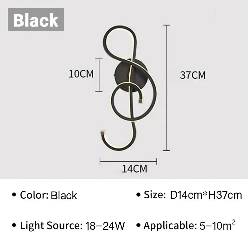 Modern LED Wall Lamp - Music Note Wall Lamp for Bedroom, Living Room and Office, On/Off Touch, Up and Down Light Direction, Indoor Decoration
