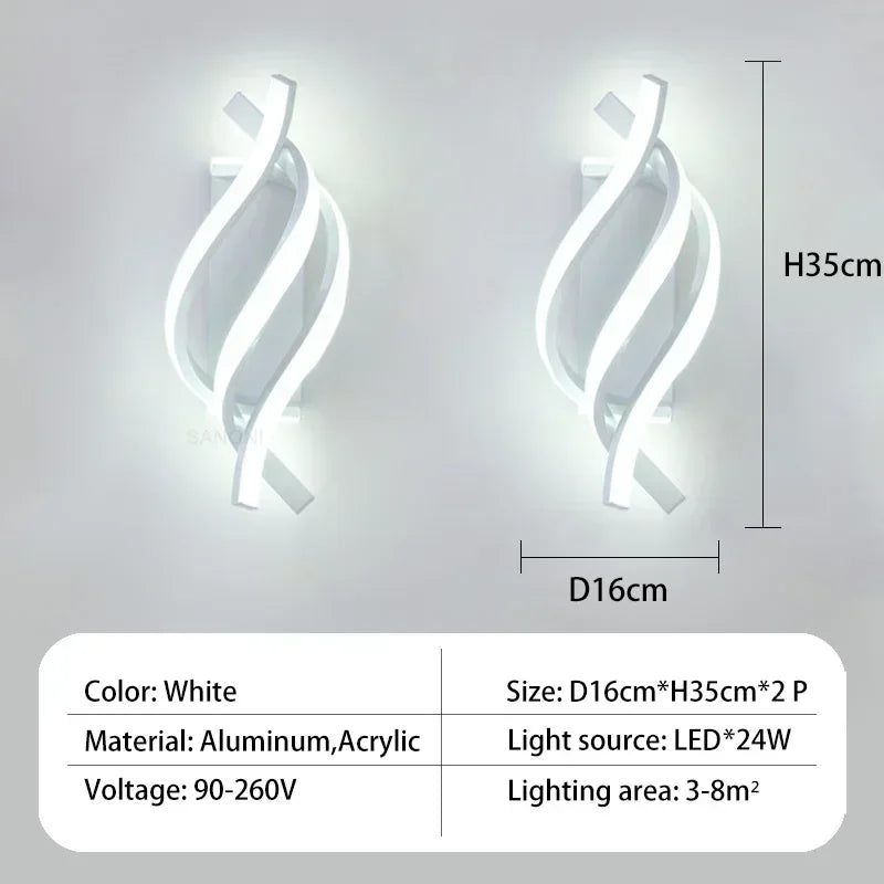 Modern LED Wall Lamp – Curved Spiral Design Wall Lamp for Living Room, Bedroom, Hallway and Home Decor