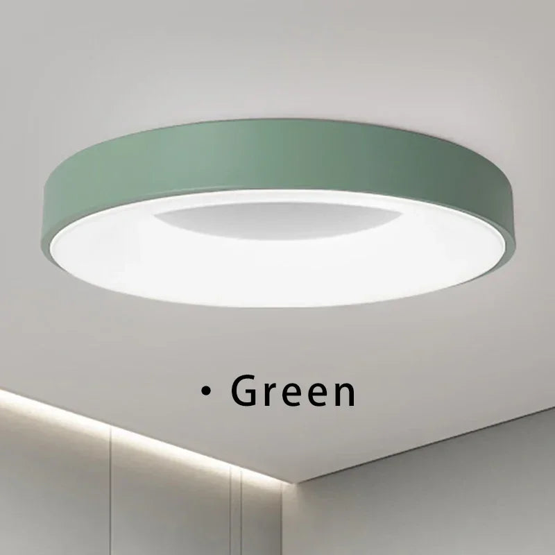 Modern Macaron LED Ceiling Lamp - Adjustable round design with remote control dimming for bedroom, living room, and hallway