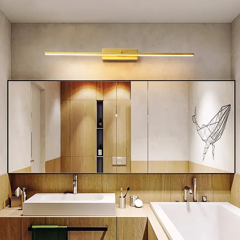 Modern Gold LED Wall Lamp – Bathroom Mirror Lighting with Touch Switch for Bedroom, Living Room and Makeup Lighting