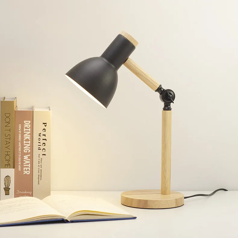Creative Nordic Wood Art LED Table Lamp – Adjustable Head & Eye Protection