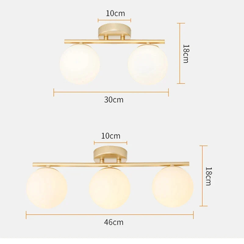Modern Nordic LED Ceiling Lamp – Golden Iron and Glass Lamp for Hallway, Corridor, Closet, Balcony, and Bedroom