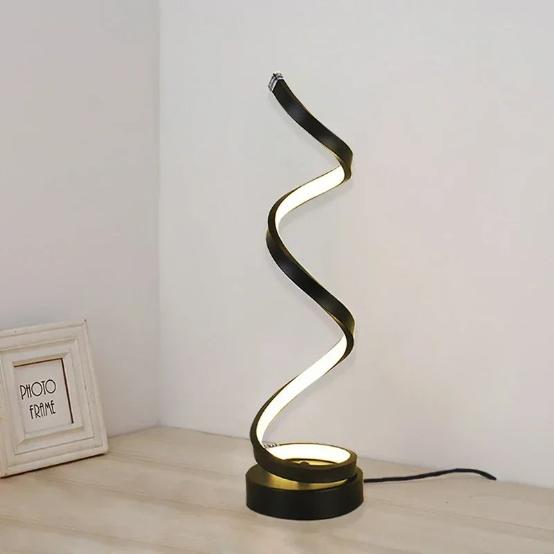 Modern LED Table Lamp – Eye Protection, Spiral Design for Bedroom, Living Room and Office, Black & White