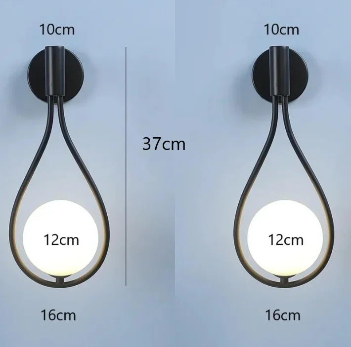 Modern metal wire and glass ball wall lamp - Scandinavian wall lighting for living room, bedroom, hallway, foyer and stairs - AC powered, LED bulb included