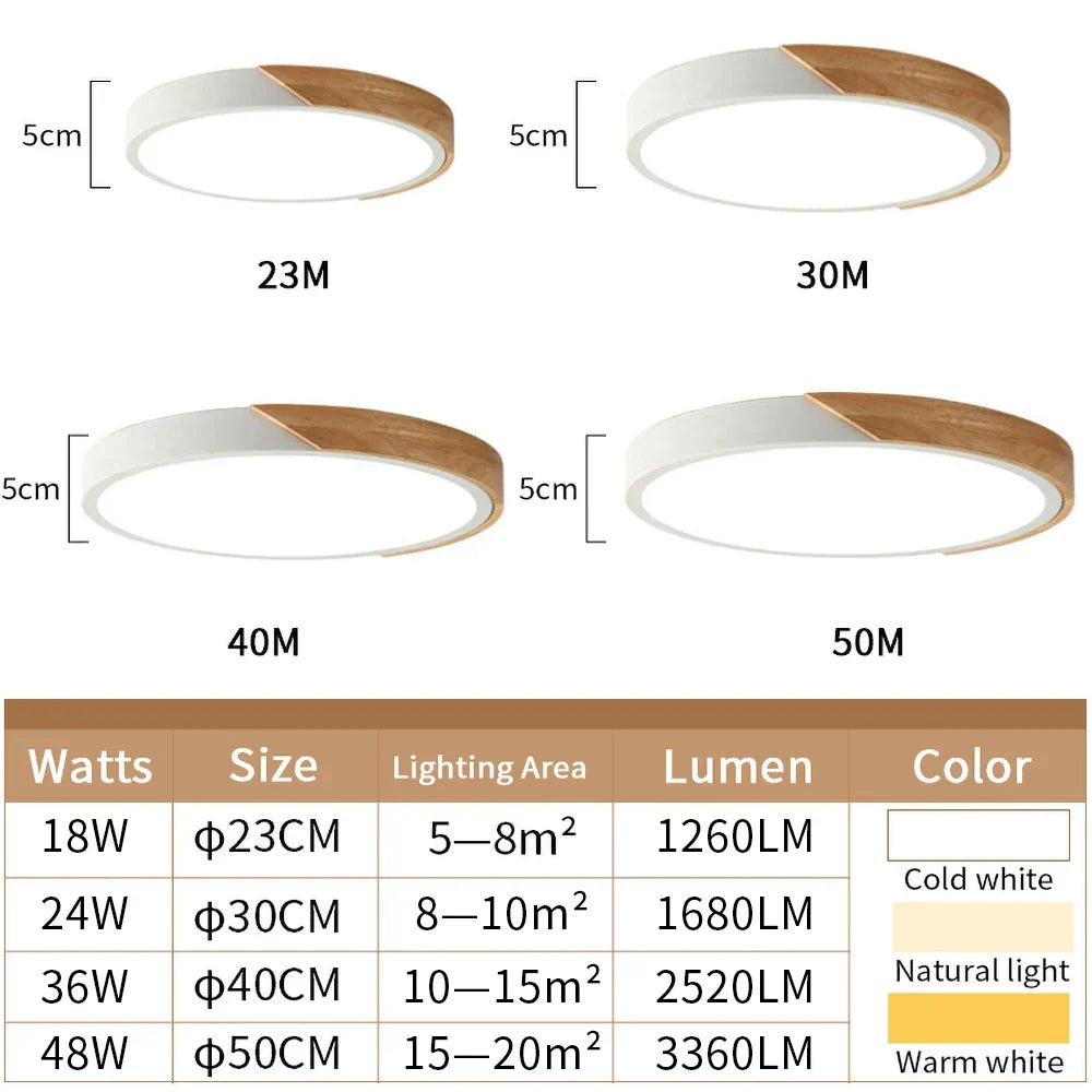 Modern LED ceiling lamp - Ultra-thin wooden lighting with remote control for living room, balcony, and home decor