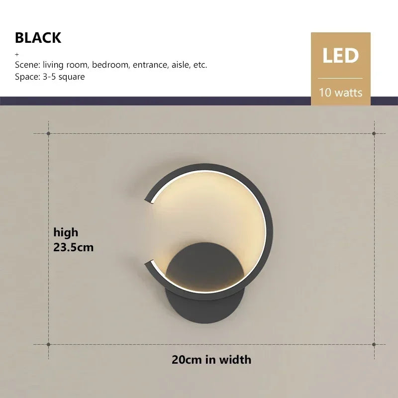 Modern LED Wall Lamp – Norwegian Style Black, White and Gold Wall Lighting for Living Room, Bedroom, Hallway and Home Decoration