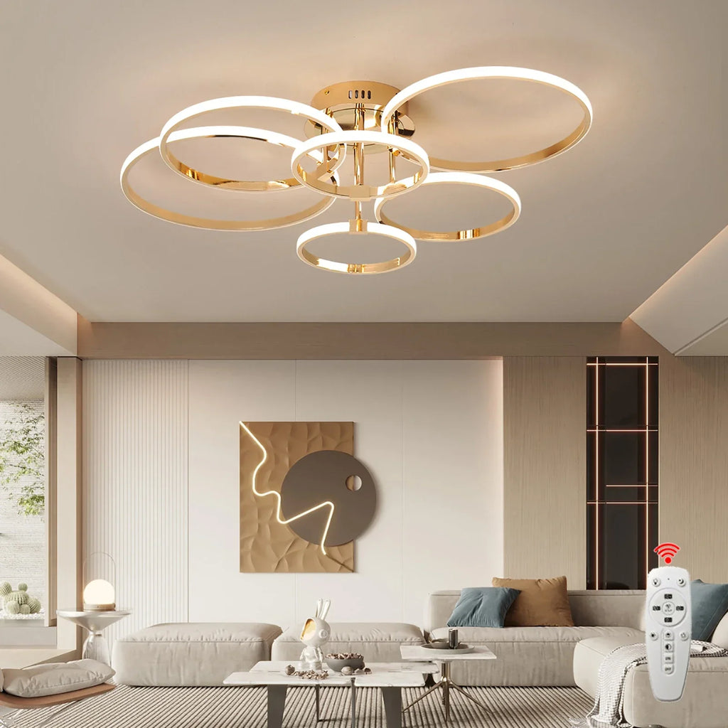 Modern LED ceiling chandelier – Dimmable lighting with remote control & app control, Gold/Chrome/Black finish, for living room & bedroom