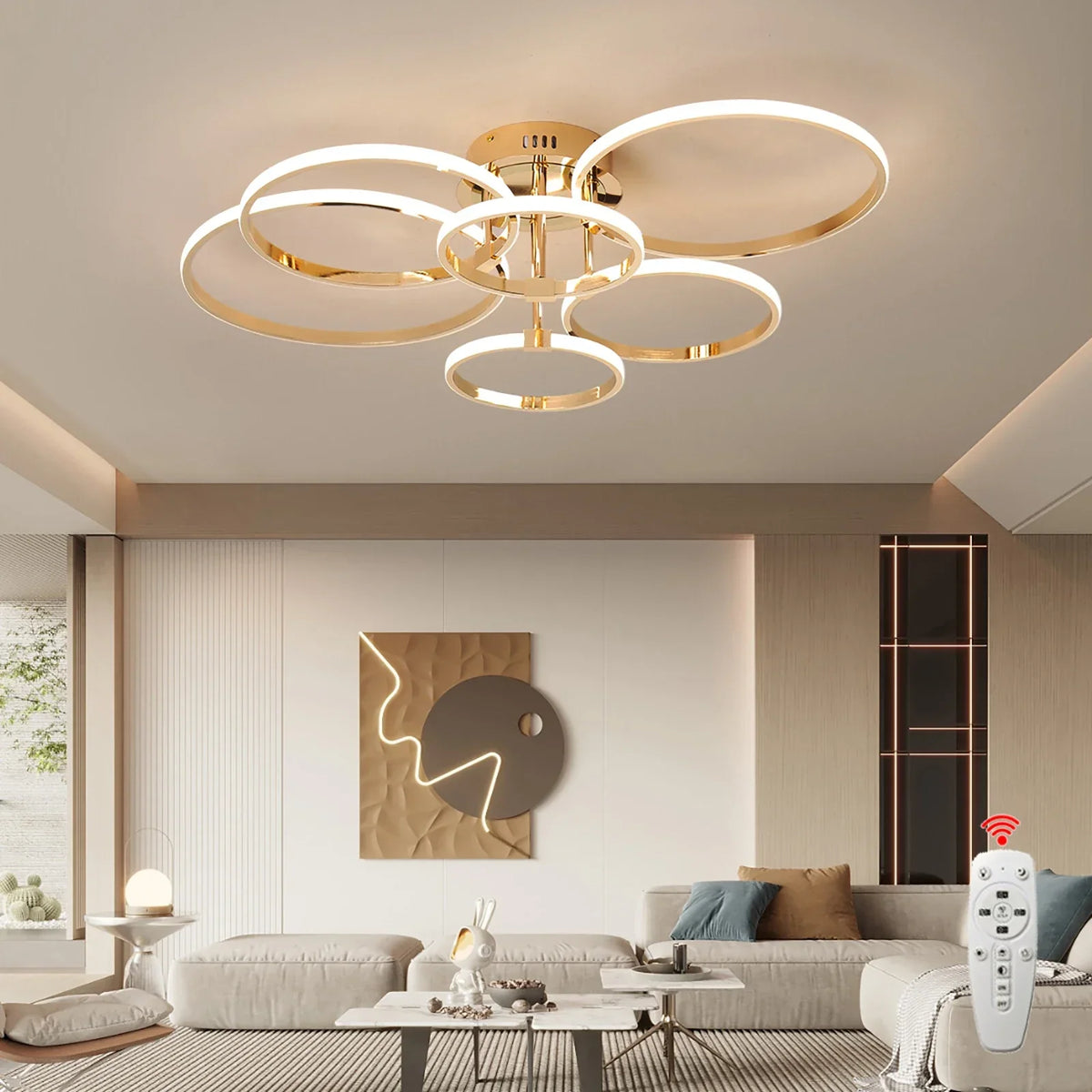 Modern LED ceiling chandelier – Dimmable lighting with remote control & app control, Gold/Chrome/Black finish, for living room & bedroom