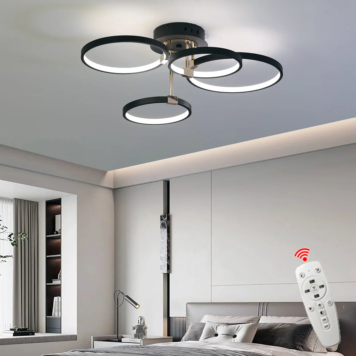 Modern dimmable LED Ceiling Lamp – 4/6 Ring Chandelier with remote control, adjustable color temperature for living room, bedroom, and dining room
