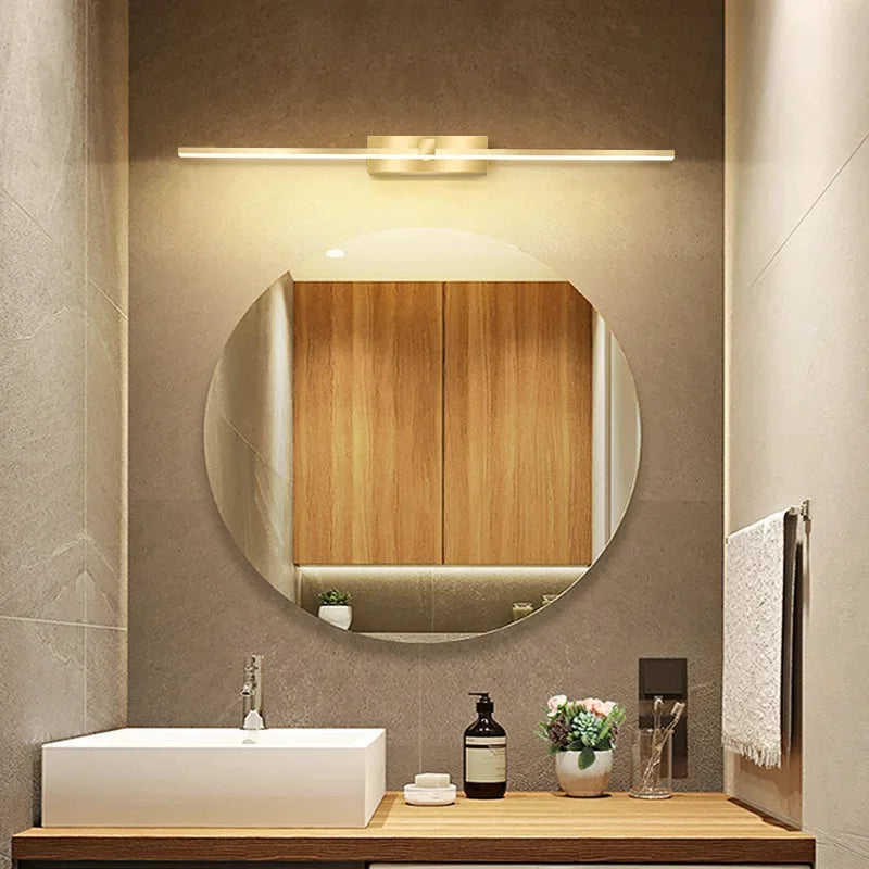 Modern Gold LED Wall Lamp – Bathroom Mirror Lighting with Touch Switch for Bedroom, Living Room and Makeup Lighting