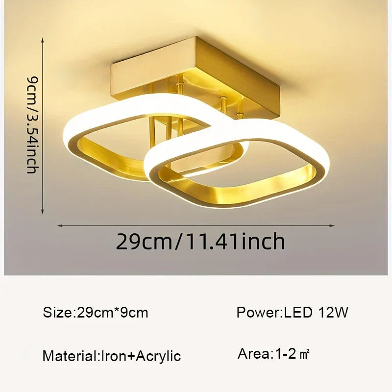 Modern nordic ceiling lamp – Simple & elegant LED lamp for bedroom, hallway, veranda and balcony – 1 light source, touch on/off switch, gold finish