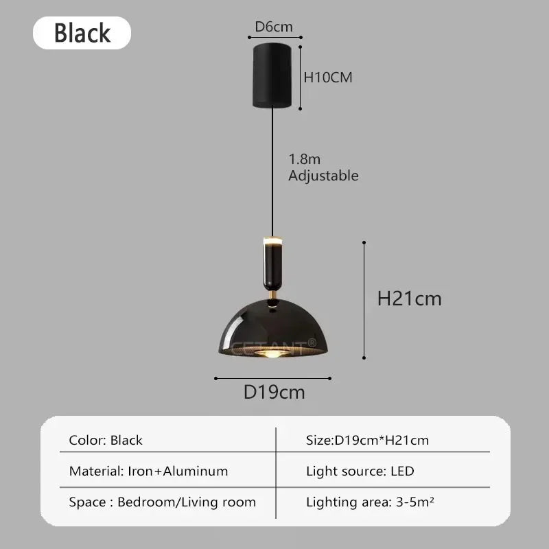Nordic height-adjustable LED pendant lamp - Modern iron pendant lamp for bedroom, living room, study, and bar (adjustable height, warm light)