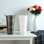 Retro Iron Flower Bucket with Handles – Decorative Metal Flower Pot for Home