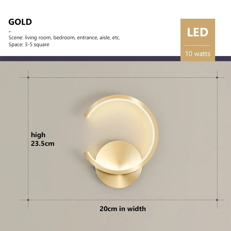Modern LED Wall Lamp – Norwegian Style Black, White and Gold Wall Lighting for Living Room, Bedroom, Hallway and Home Decoration