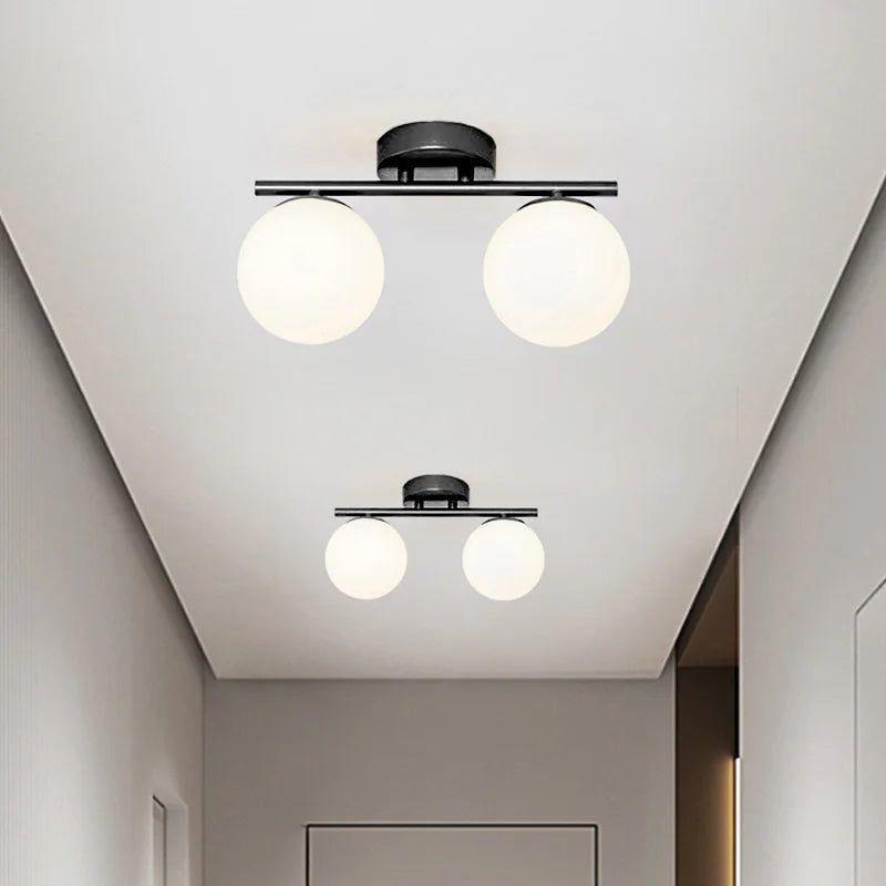 Modern Nordic LED Ceiling Lamp – Golden Iron and Glass Lamp for Hallway, Corridor, Closet, Balcony, and Bedroom