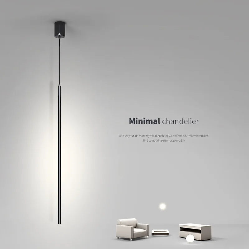 Modern LED Long Pendant Light for Dining Room, Bedroom & Living Room – Touch Tip, Aluminum Hanging Lamp, white & black Shade