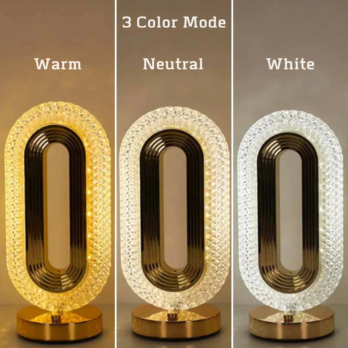 Modern Luxury Oval USB Rechargeable Crystal Table Lamp – Dimmable LED Night Light for Bedroom, Living Room, and Nightstand Decor