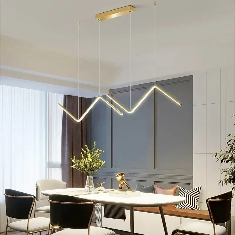 Modern LED Pendant Light – Nordic Golden Chandelier for Kitchen, Dining Room and Restaurant, Z-Shape Design with Remote Control