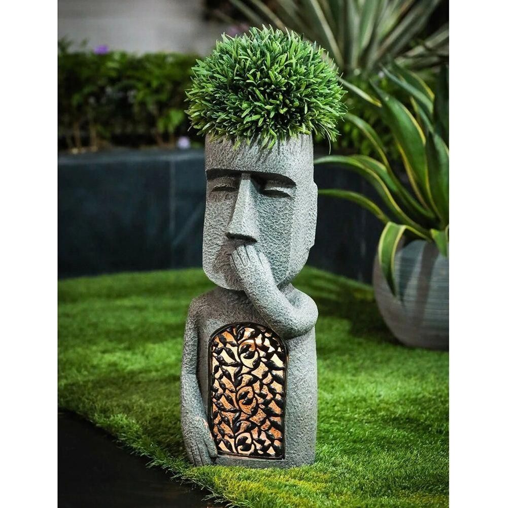 Flower pot with face & LED – Decoration for garden and balcony lighting