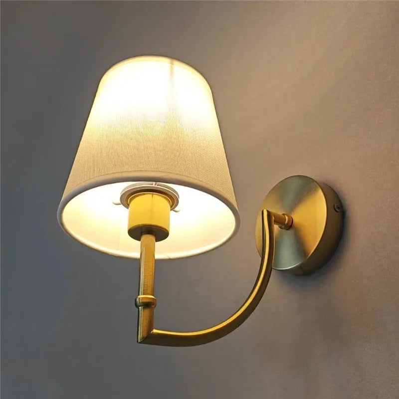 Nordic Minimalist Wall Lamp – Modern linen lampshade with elbow design for living room, bedroom, and staircase