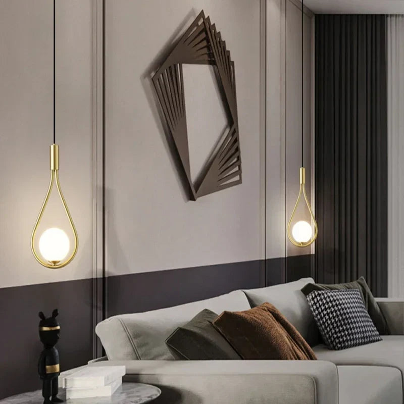 Modern LED Pendant Lamp – Nordic satin glass ball chandelier with G9 bulb for bedroom, living room, and dining room