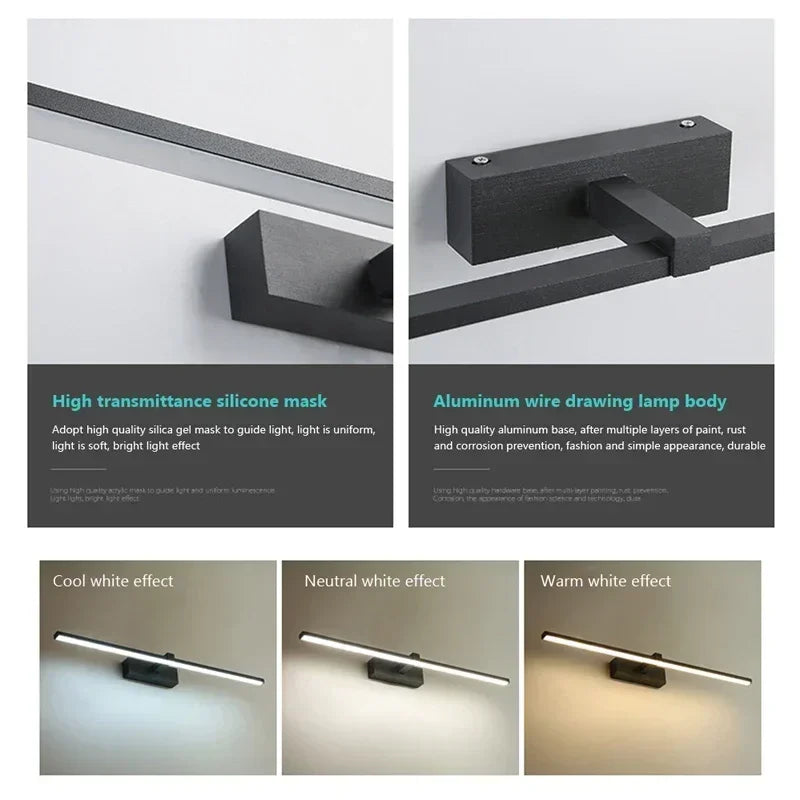 Modern LED Wall Spotlight - Three-Color Bathroom Mirror Lighting with Aluminum Surface for Mirror, Bathroom, and Home Decor