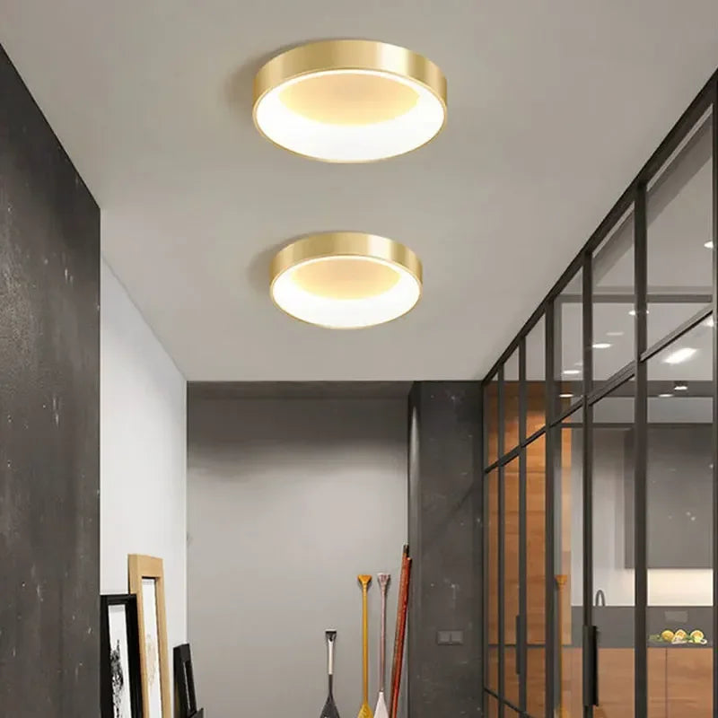 Modern LED ceiling lamp – Dimmable gold surface lamp for bedroom, office, balcony, and hall
