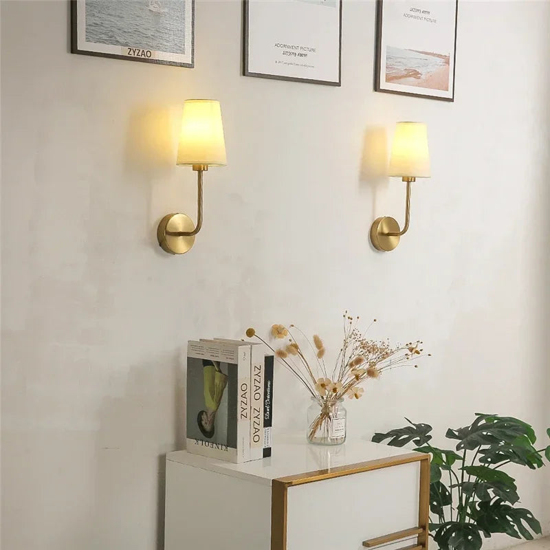 Nordic Minimalist Wall Lamp – Modern linen lampshade with elbow design for living room, bedroom, and staircase