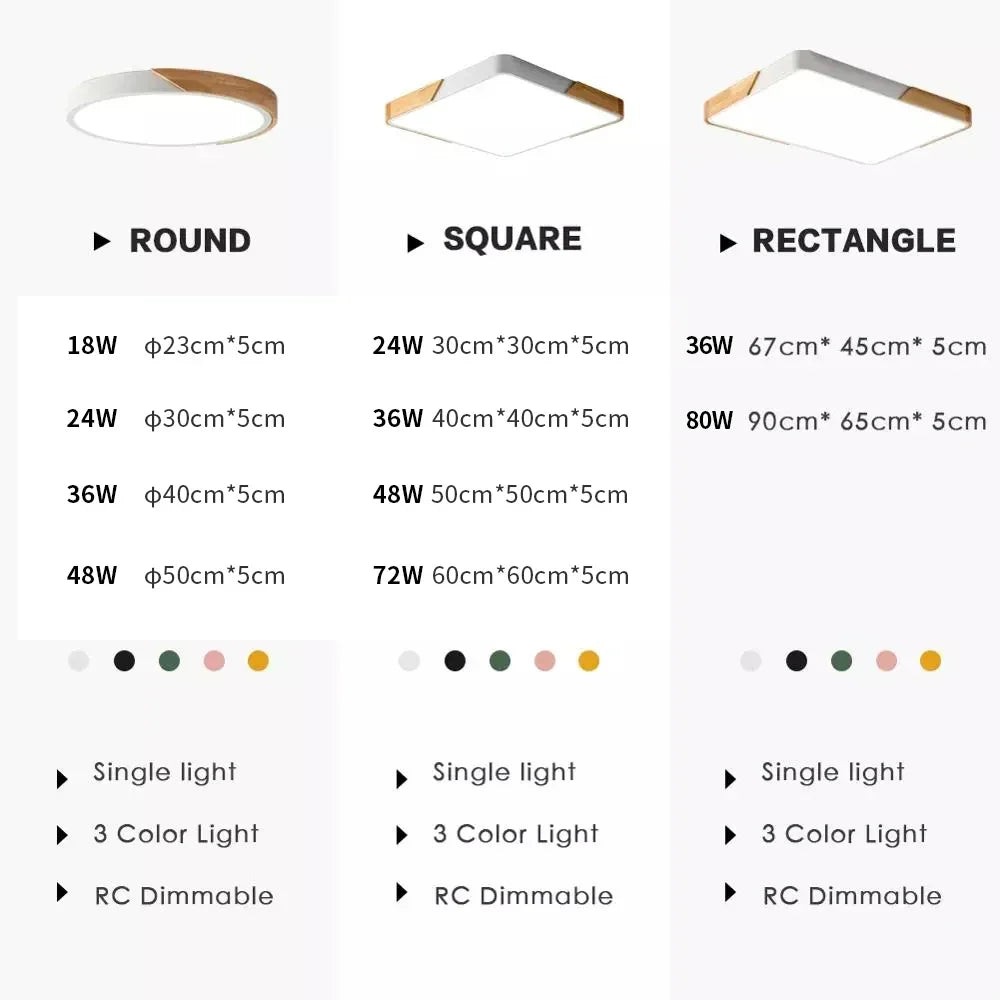 Modern LED ceiling lamp - Ultra-thin wooden lighting with remote control for living room, balcony, and home decor