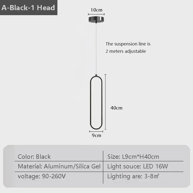 Modern LED Pendant Light - Black and gold hanging lamp for bedroom, living room, and dining room - Stylish indoor lighting