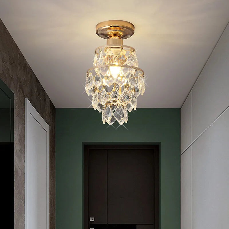 Modern Golden Mini Crystal Ceiling Lamp – E27 LED Light for Bedroom, Living Room, Staircases and Home Decor