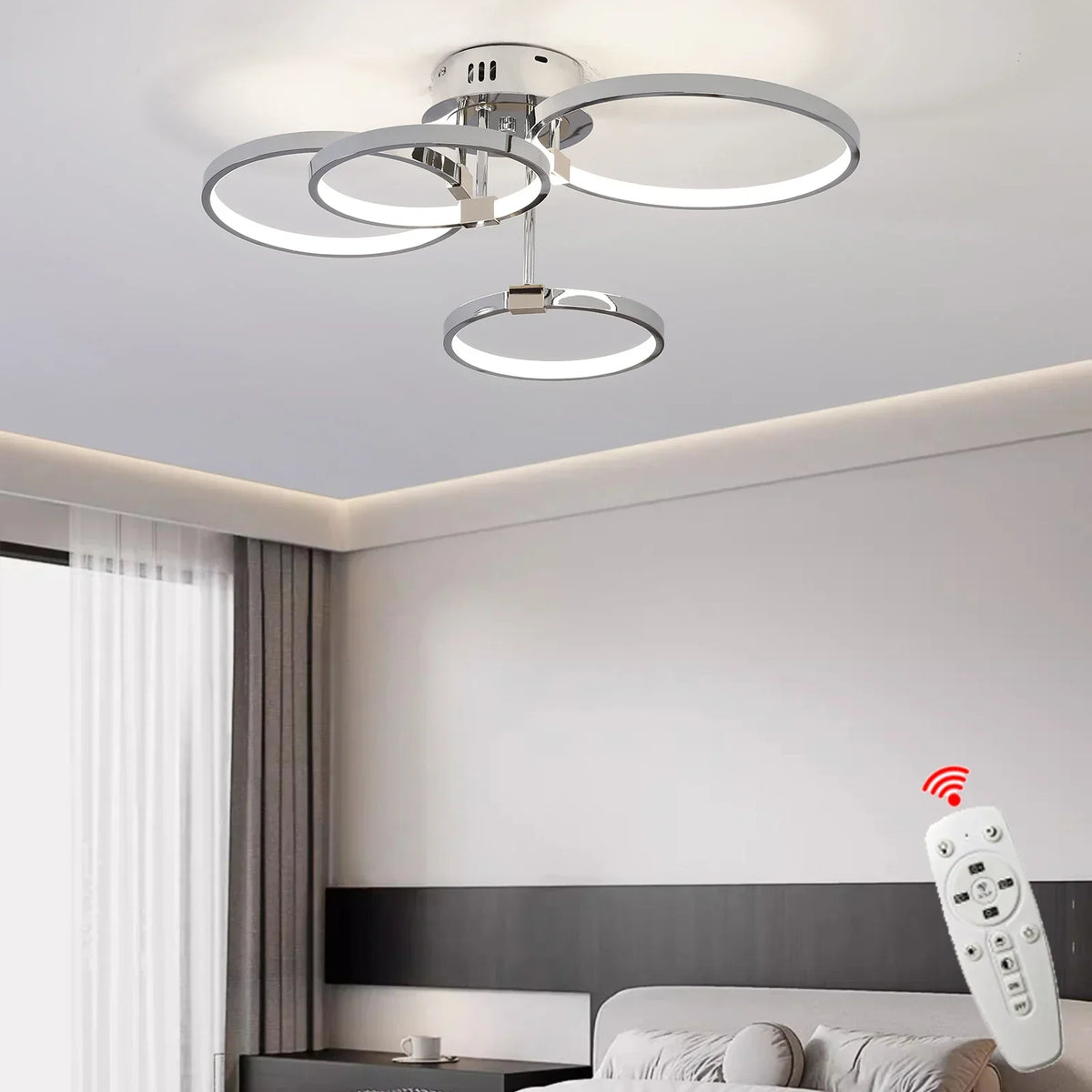Modern dimmable LED Ceiling Lamp – 4/6 Ring Chandelier with remote control, adjustable color temperature for living room, bedroom, and dining room